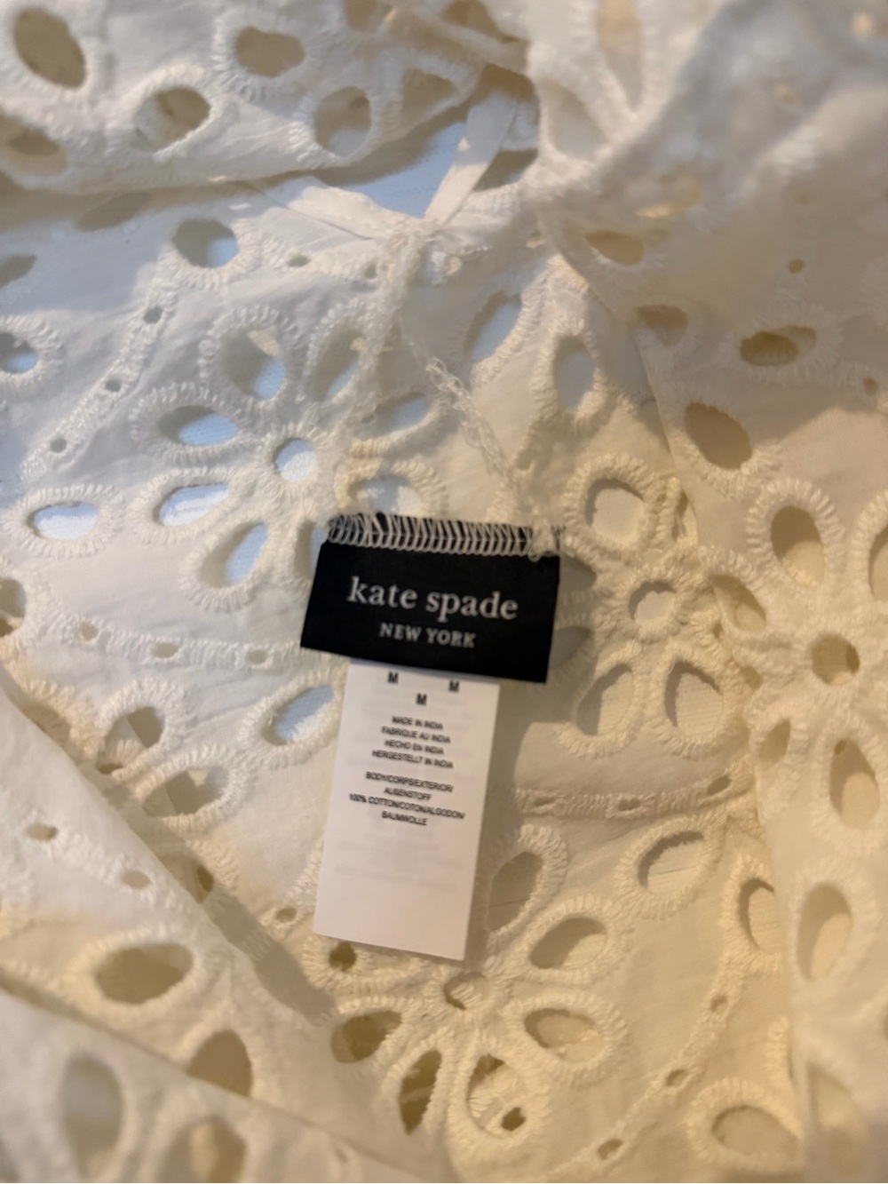 kate spade White Eyelet V-Neck Swim Coverup with Balloon Sleeves eyelet cover up - Picture 16 of 16